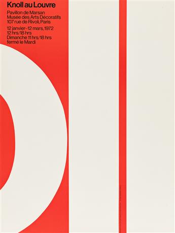 MASSIMO VIGNELLI (1931-2014).  KNOLL AU LOUVRE. Four-part poster. 1972. Each sheet 25½x19½ inches, 64¾x49½ cm. Arti Grafiche Amilcare P